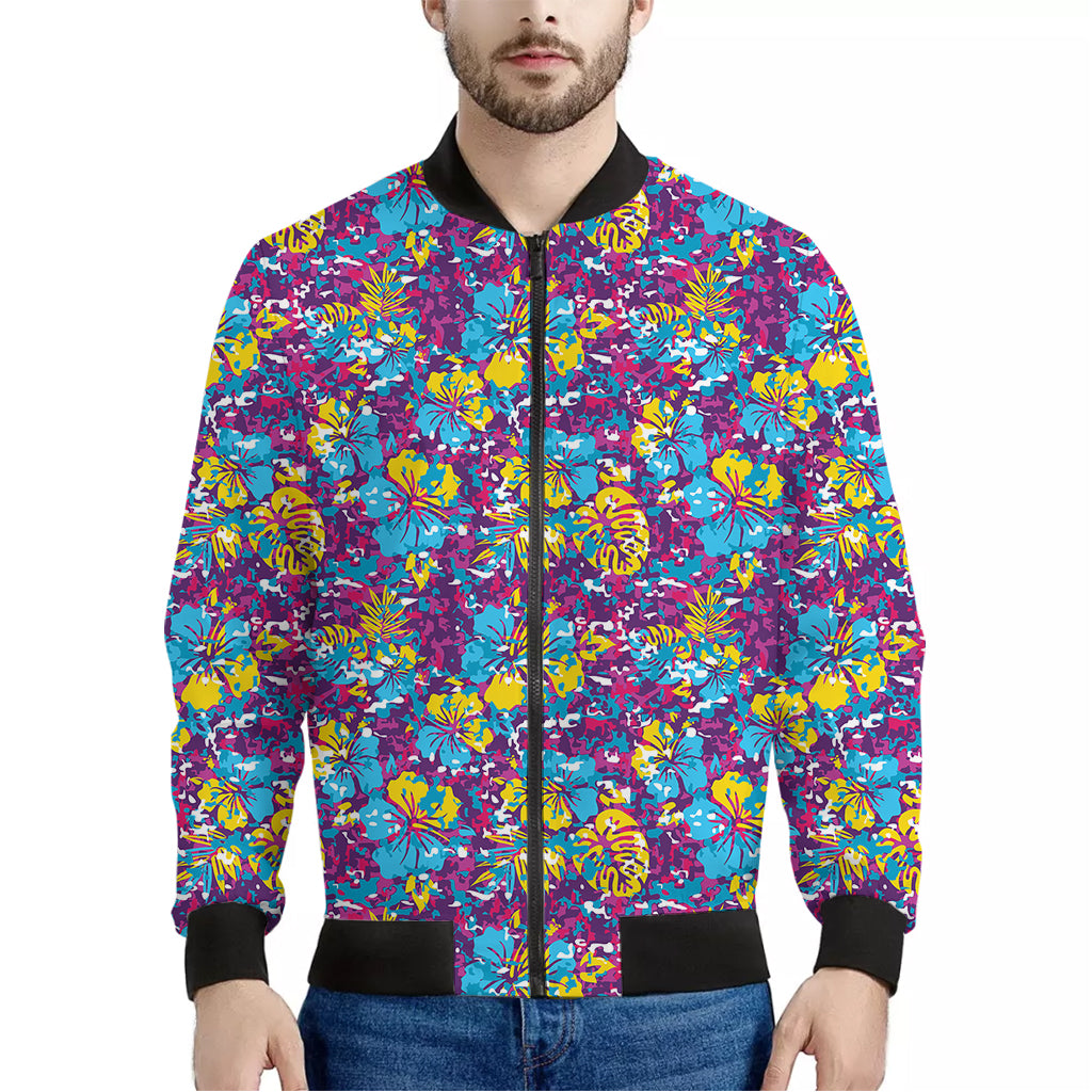 Colorful Aloha Camouflage Flower Print Men's Bomber Jacket