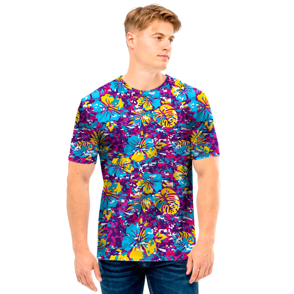 Colorful Aloha Camouflage Flower Print Men's T-Shirt