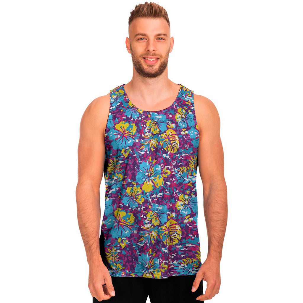 Colorful Aloha Camouflage Flower Print Men's Tank Top