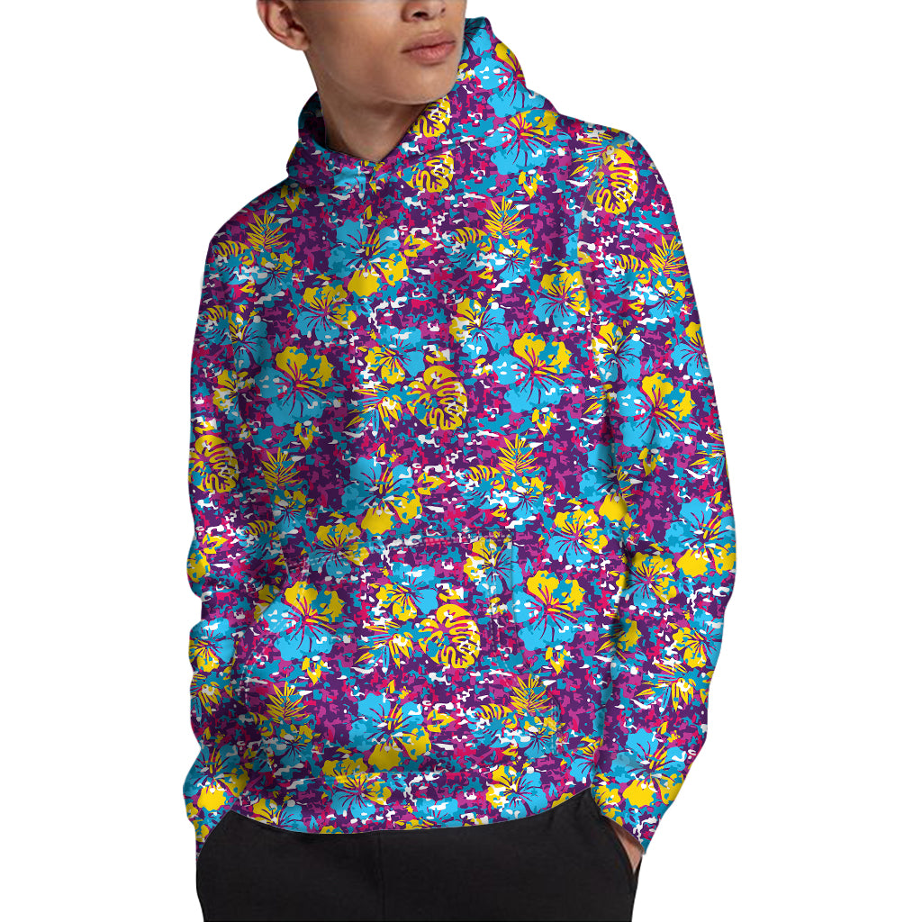 Colorful Aloha Camouflage Flower Print Pullover Hoodie