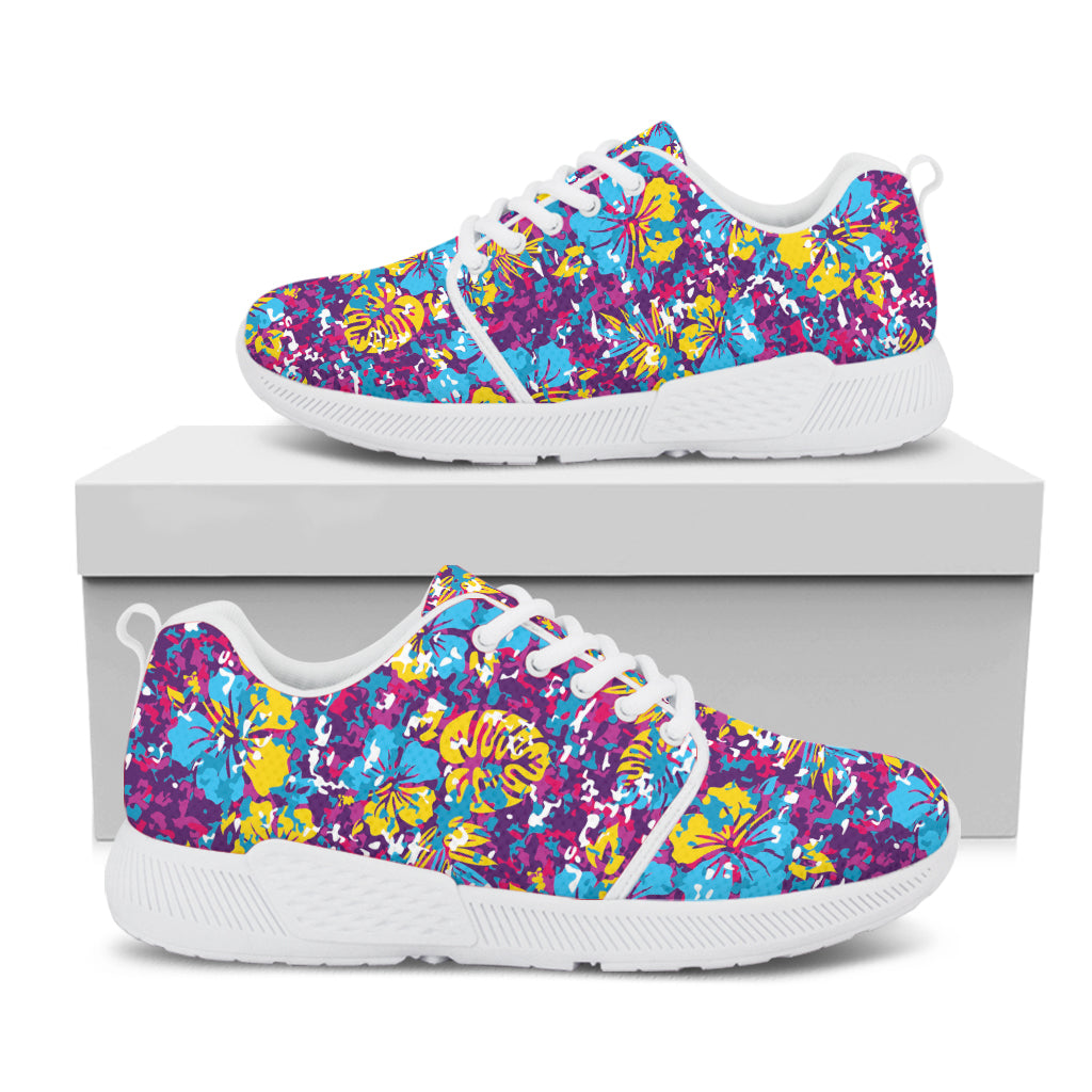 Colorful Aloha Camouflage Flower Print White Athletic Shoes