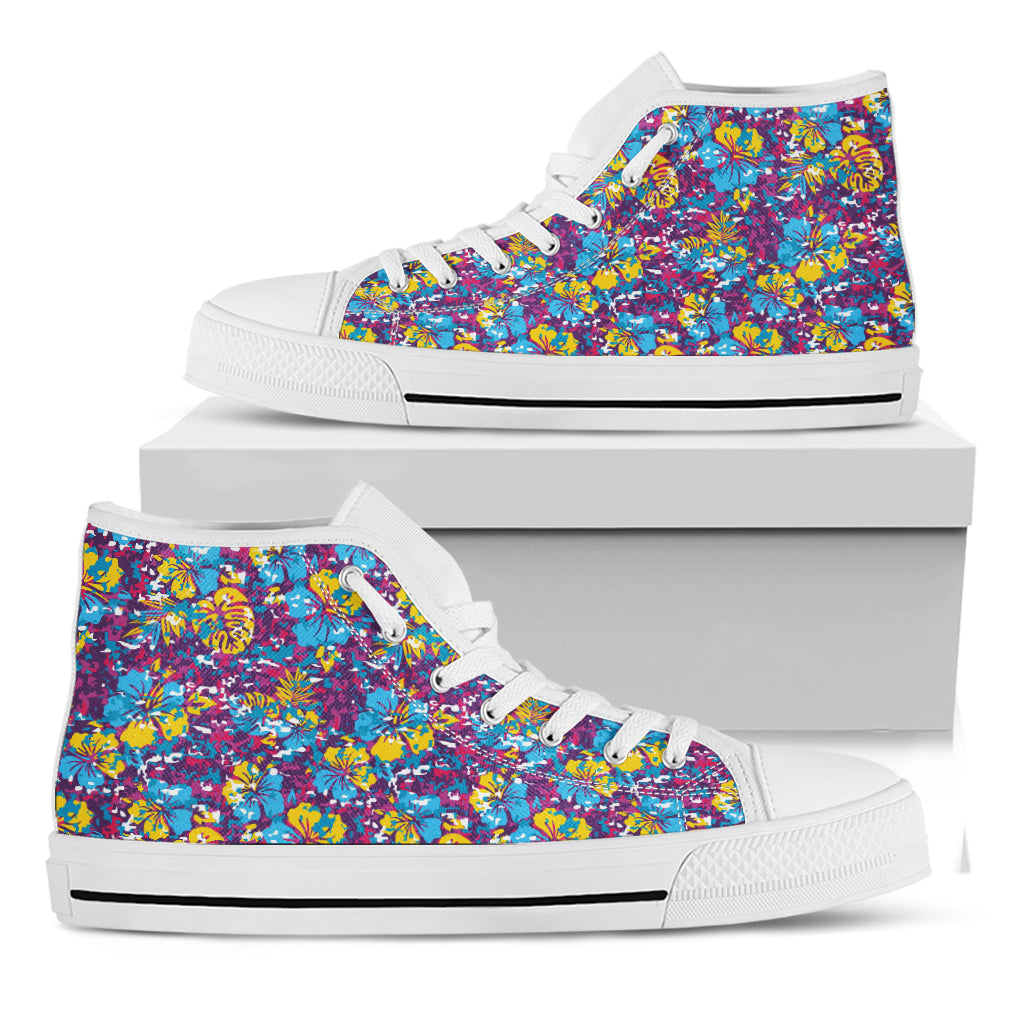 Colorful Aloha Camouflage Flower Print White High Top Shoes