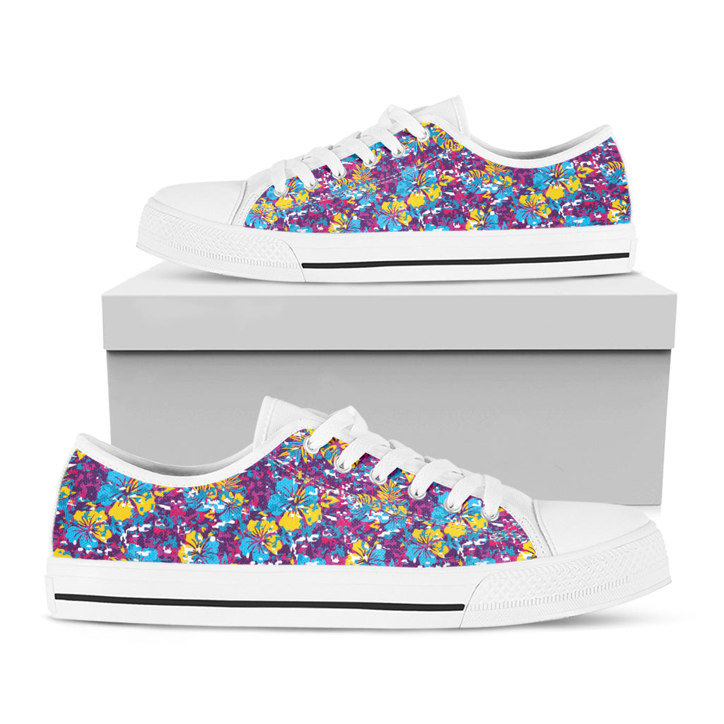 Colorful Aloha Camouflage Flower Print White Low Top Shoes