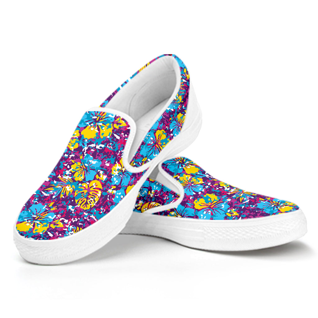 Colorful Aloha Camouflage Flower Print White Slip On Shoes