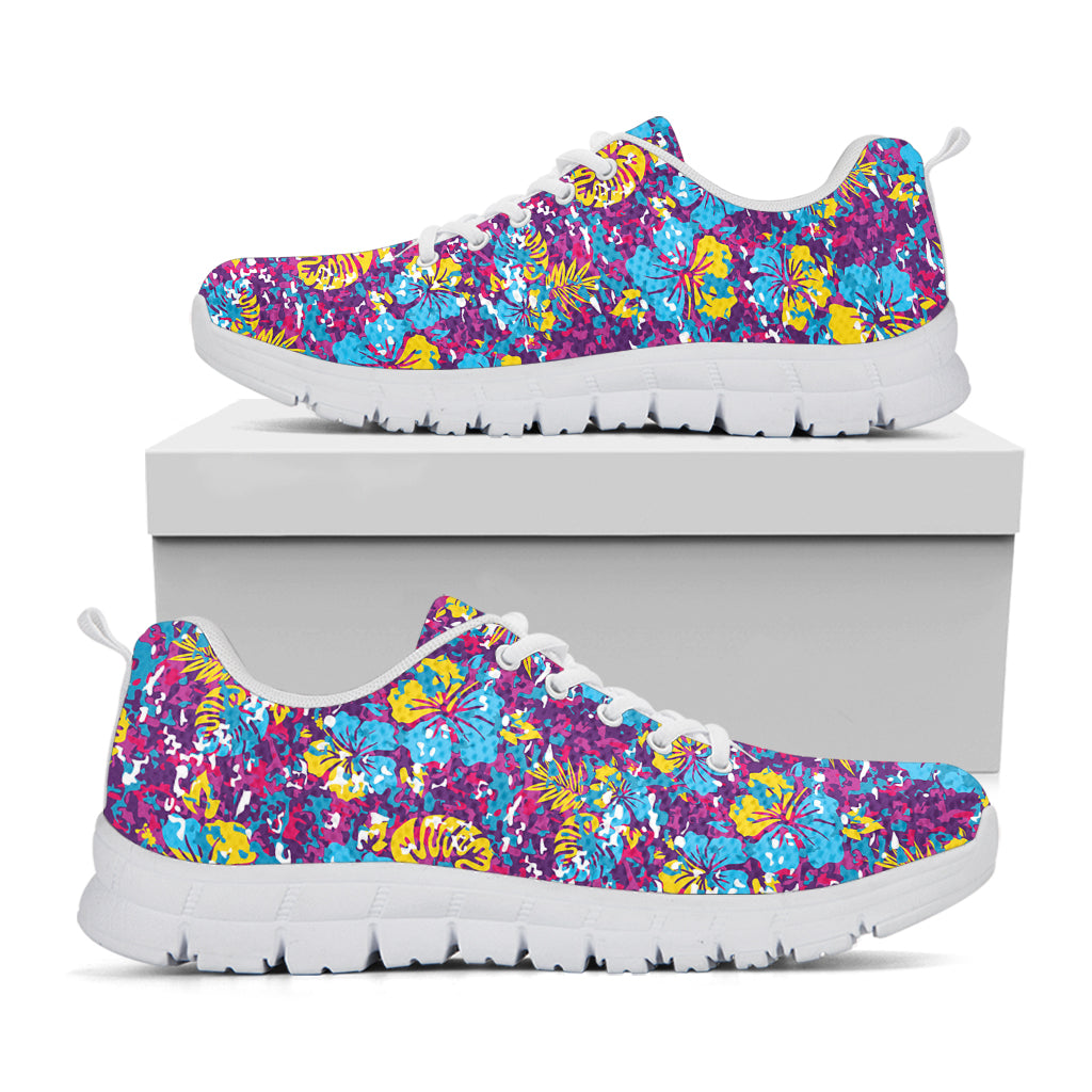 Colorful Aloha Camouflage Flower Print White Sneakers