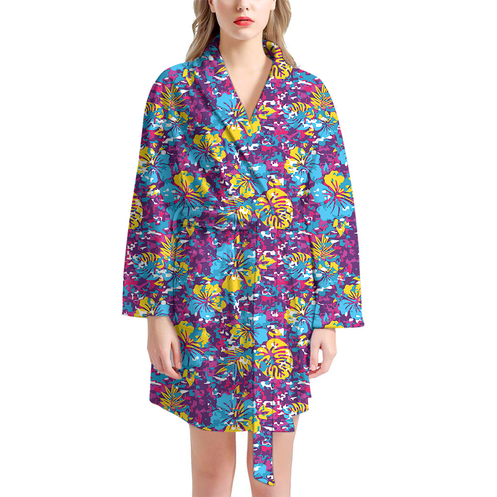 Colorful Aloha Camouflage Flower Print Women's Bathrobe