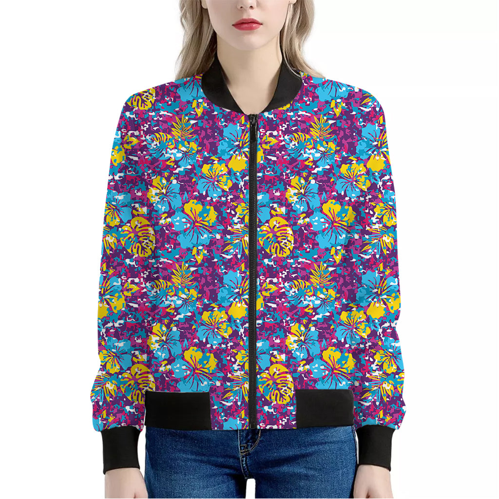 Colorful Aloha Camouflage Flower Print Women's Bomber Jacket