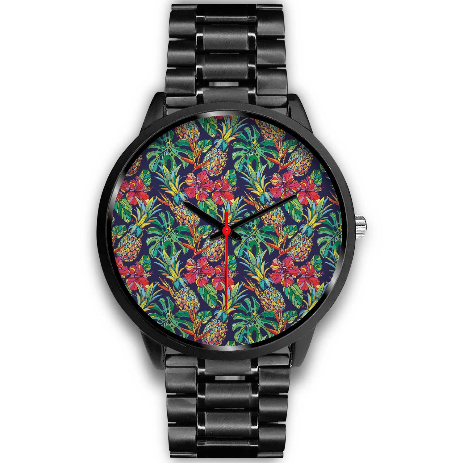 Colorful Aloha Pineapple Pattern Print Black Watch