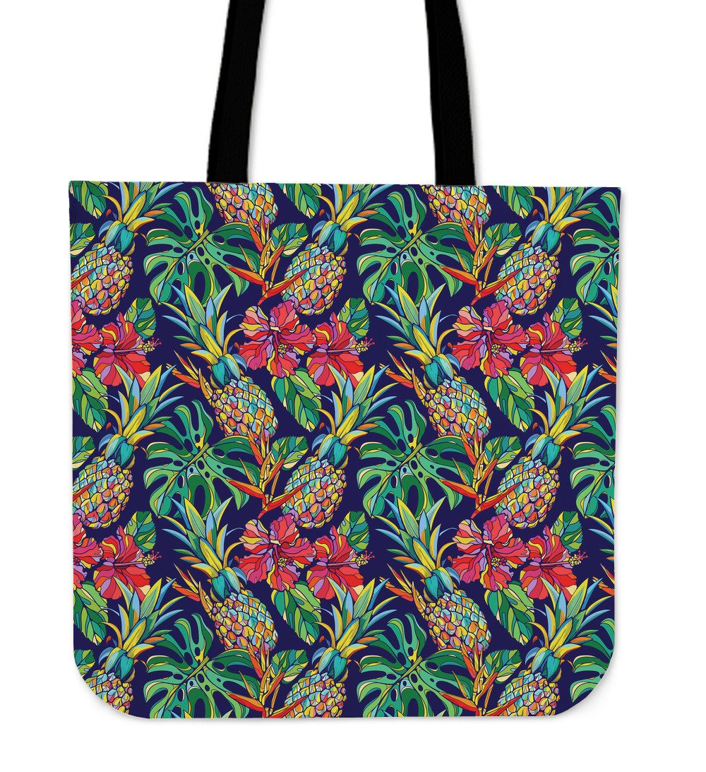 Colorful Aloha Pineapple Pattern Print Canvas Tote Bag