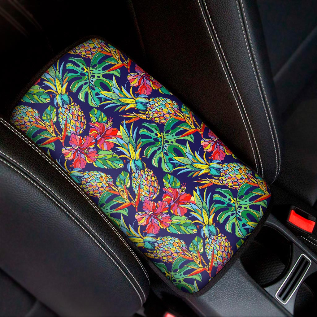 Colorful Aloha Pineapple Pattern Print Car Center Console Cover