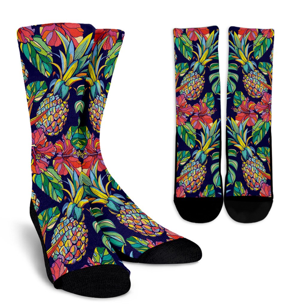 Colorful Aloha Pineapple Pattern Print Crew Socks