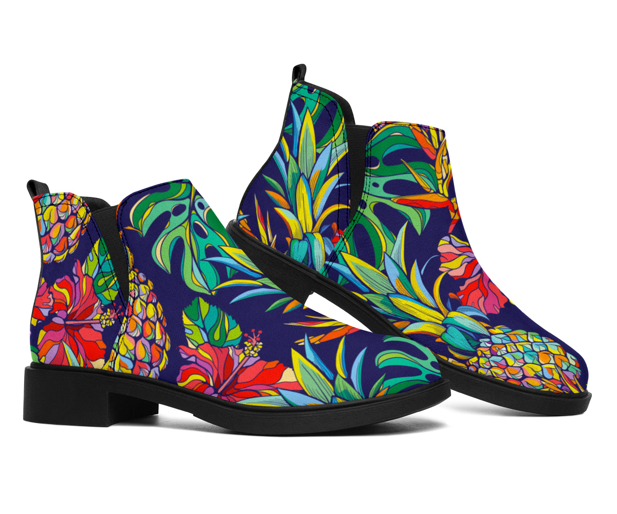 Colorful Aloha Pineapple Pattern Print Flat Ankle Boots