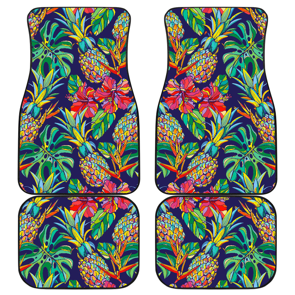 Colorful Aloha Pineapple Pattern Print Front and Back Car Floor Mats