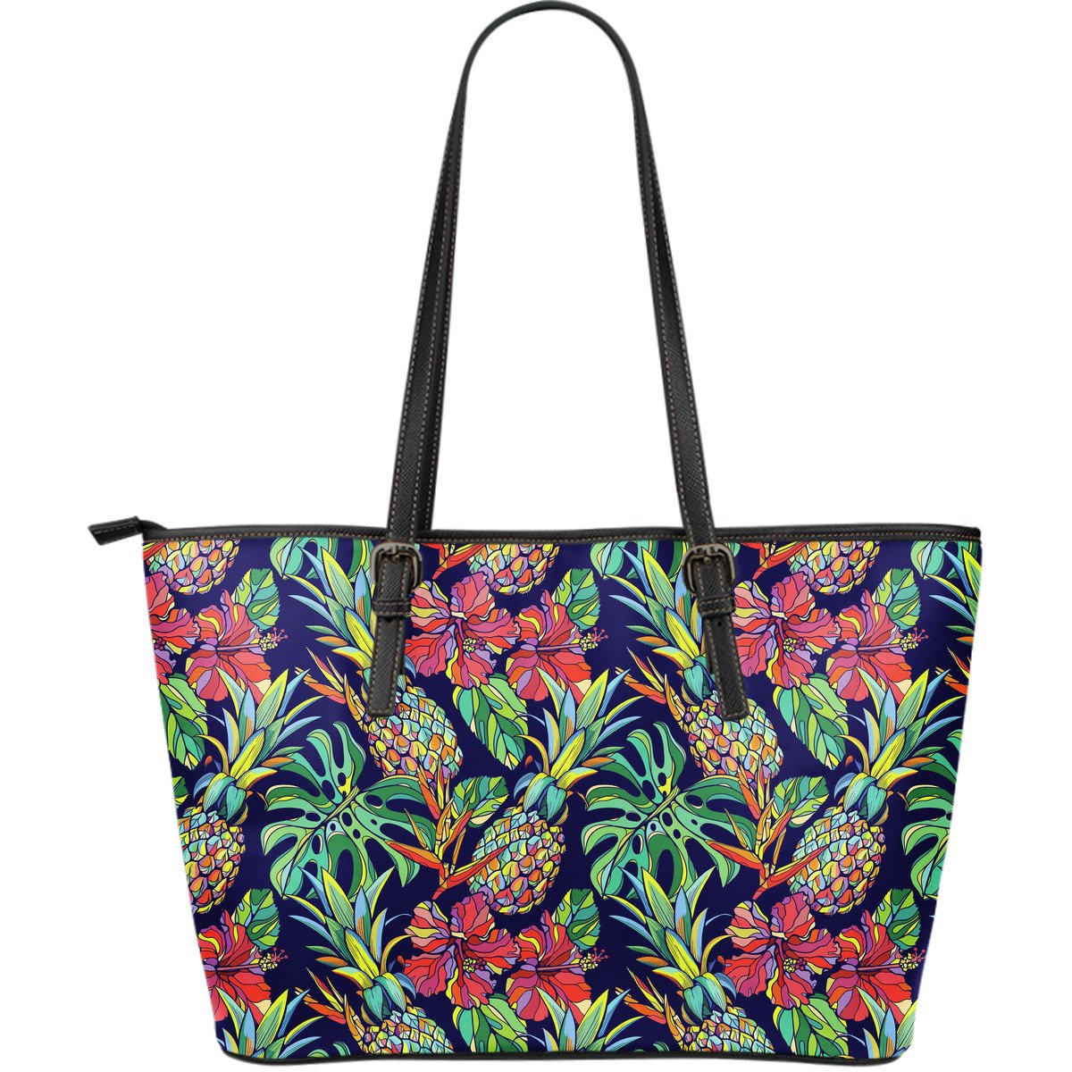 Colorful Aloha Pineapple Pattern Print Leather Tote Bag