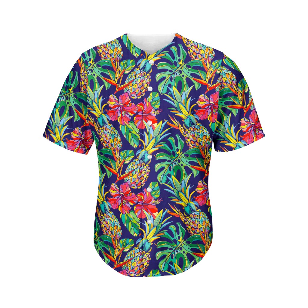 Colorful Aloha Pineapple Pattern Print Men's Baseball Jersey