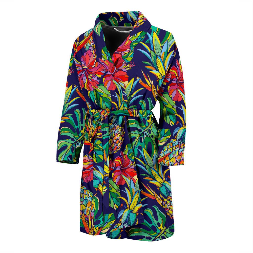 Colorful Aloha Pineapple Pattern Print Men's Bathrobe