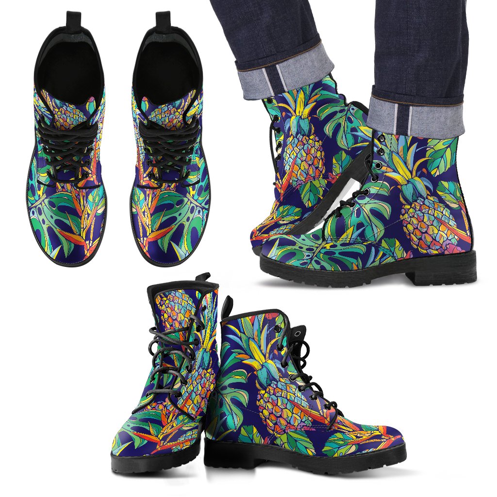 Colorful Aloha Pineapple Pattern Print Men's Boots