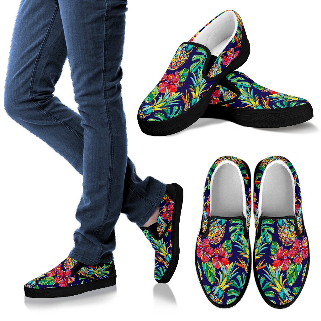 Colorful Aloha Pineapple Pattern Print Men's Slip On Shoes