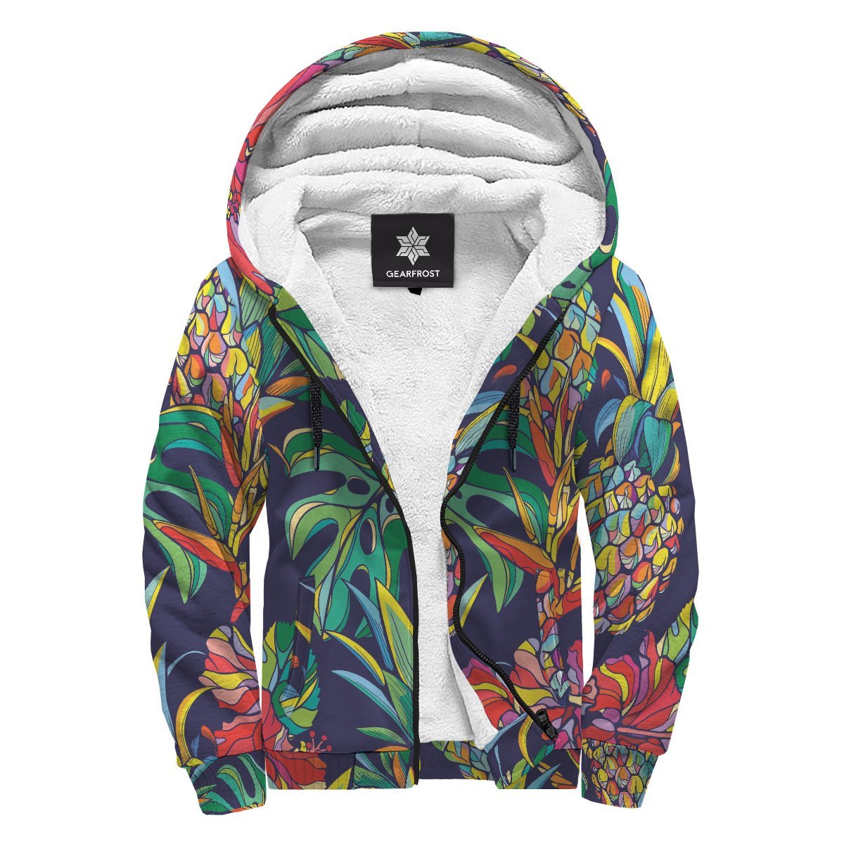 Colorful Aloha Pineapple Pattern Print Sherpa Lined Fleece Hoodie