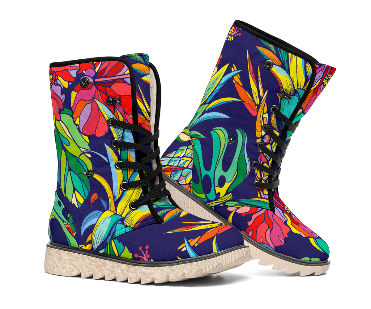 Colorful Aloha Pineapple Pattern Print Winter Boots