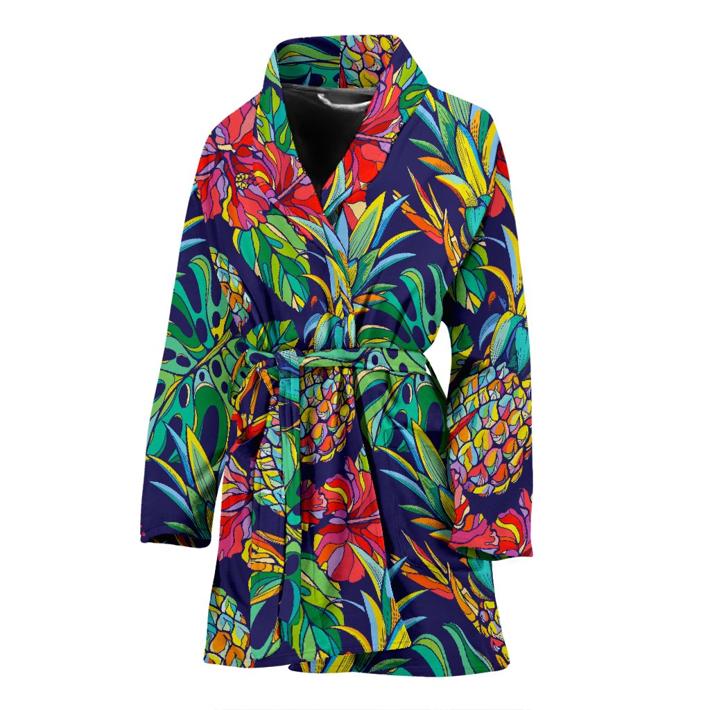 Colorful Aloha Pineapple Pattern Print Women's Bathrobe