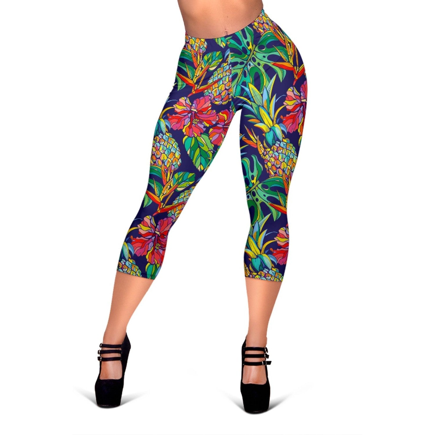 Colorful Aloha Pineapple Pattern Print Women's Capri Leggings