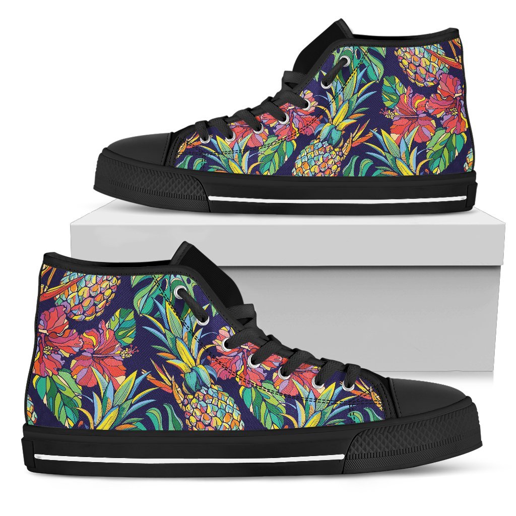 Colorful Aloha Pineapple Pattern Print Women's High Top Shoes