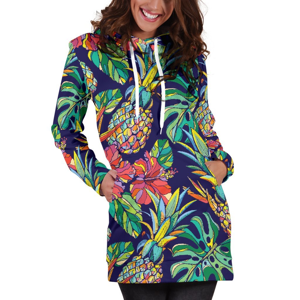 Colorful Aloha Pineapple Pattern Print Women's Pullover Hoodie Dress