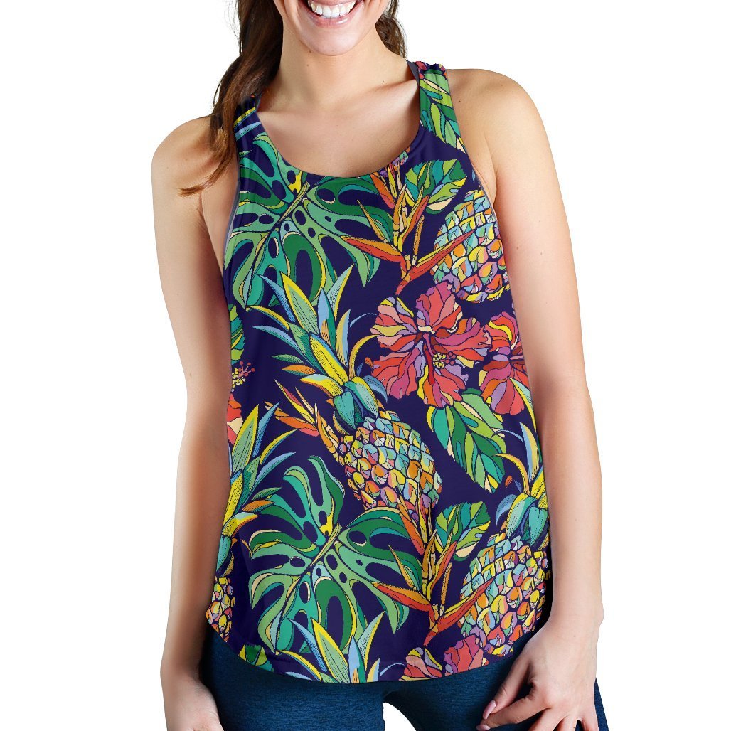 Colorful Aloha Pineapple Pattern Print Women's Racerback Tank Top