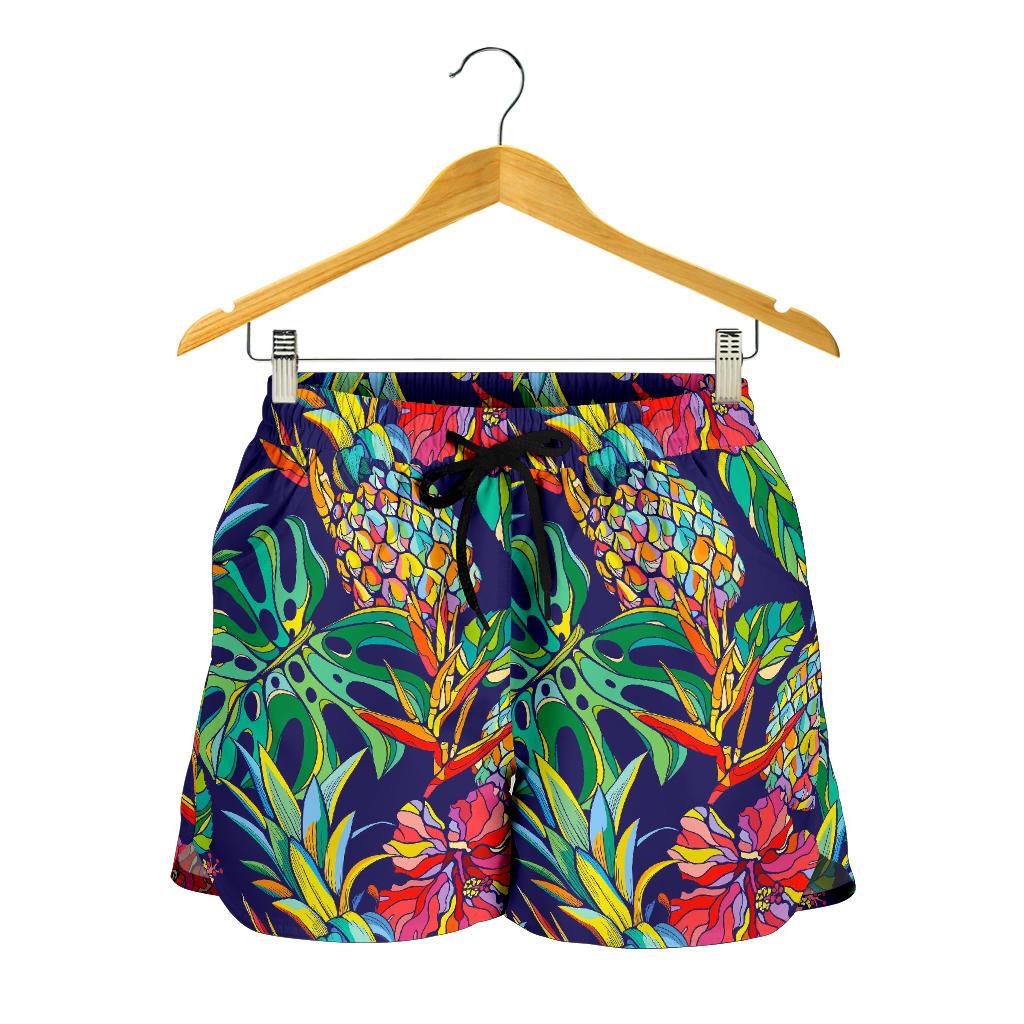 Colorful Aloha Pineapple Pattern Print Women's Shorts