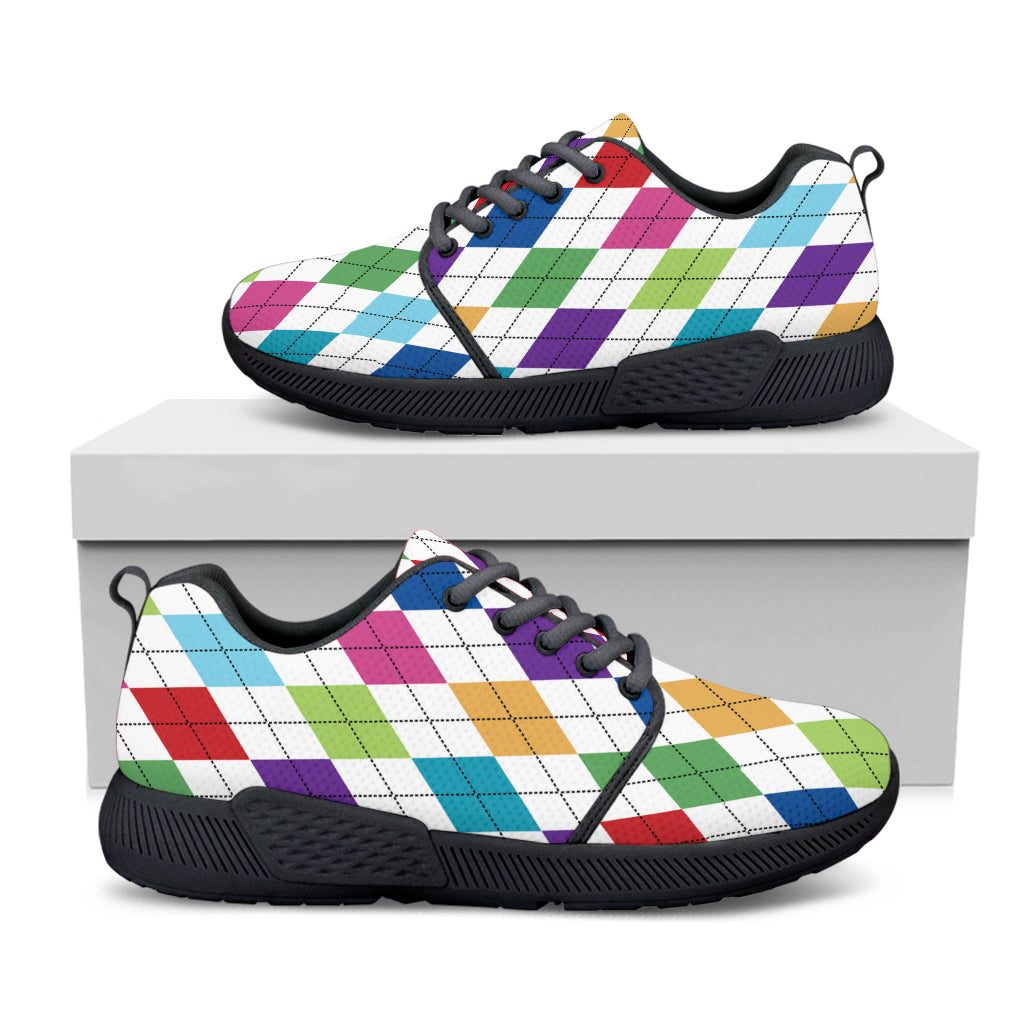 Colorful Argyle Pattern Print Black Athletic Shoes