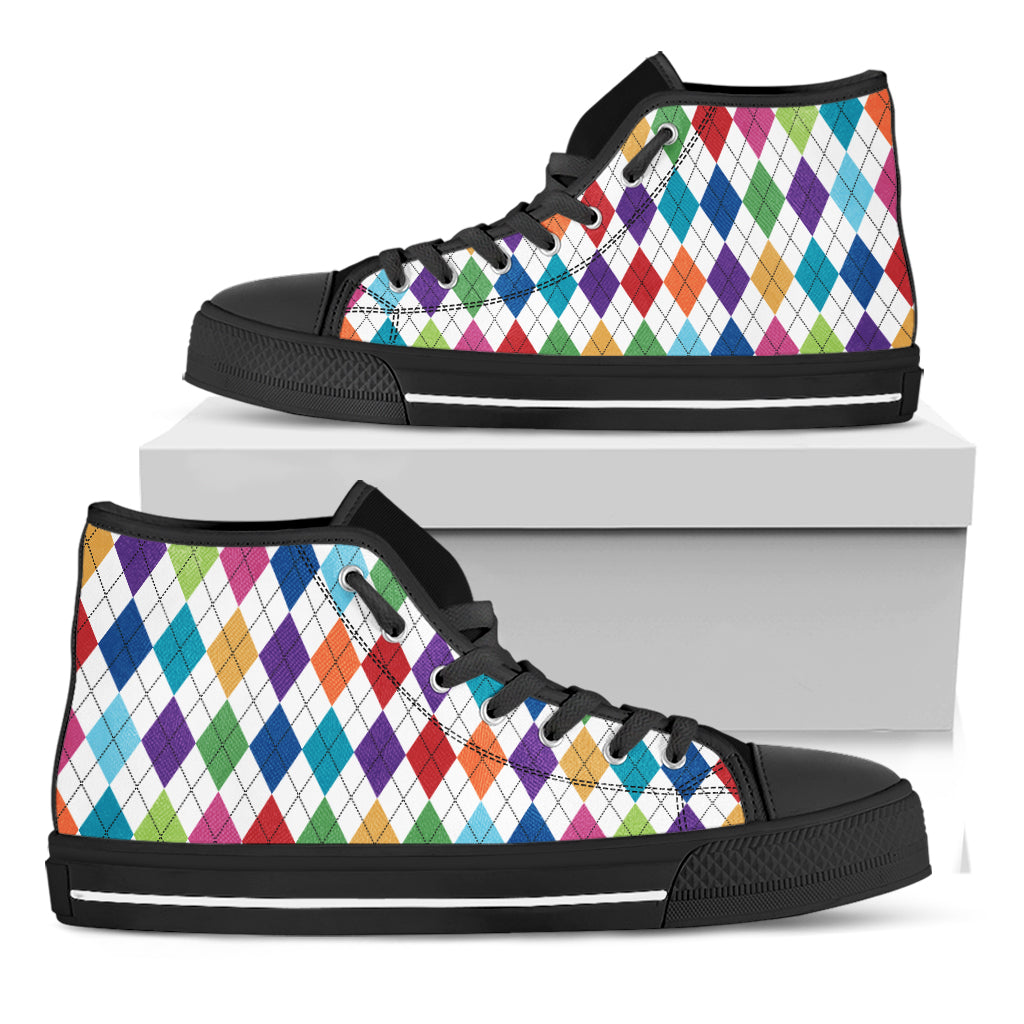 Colorful Argyle Pattern Print Black High Top Shoes