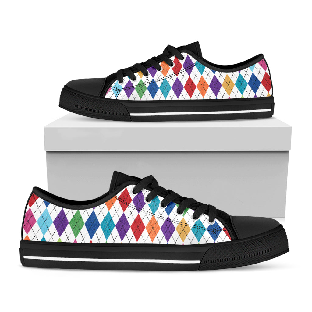 Colorful Argyle Pattern Print Black Low Top Shoes