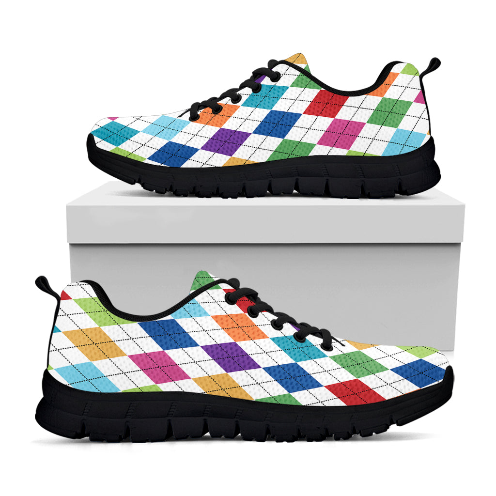 Colorful Argyle Pattern Print Black Sneakers