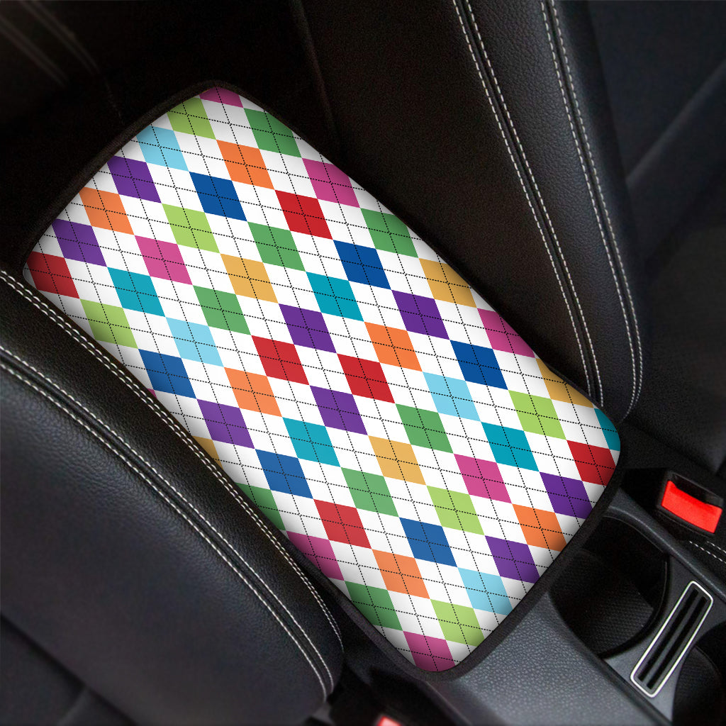 Colorful Argyle Pattern Print Car Center Console Cover