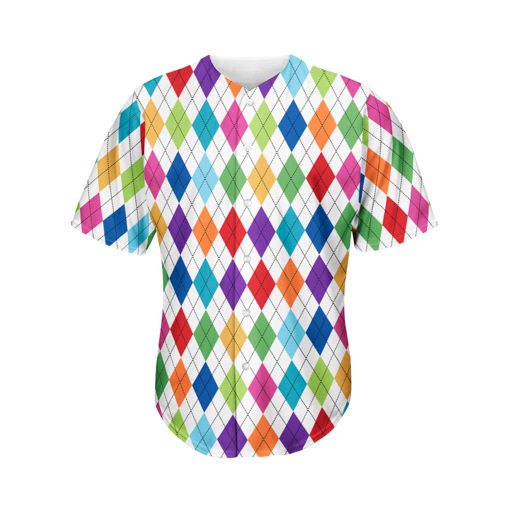 Colorful Argyle Pattern Print Men's Baseball Jersey