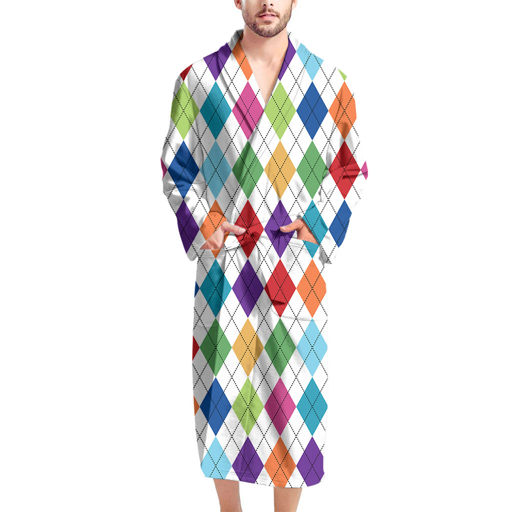 Colorful Argyle Pattern Print Men's Bathrobe