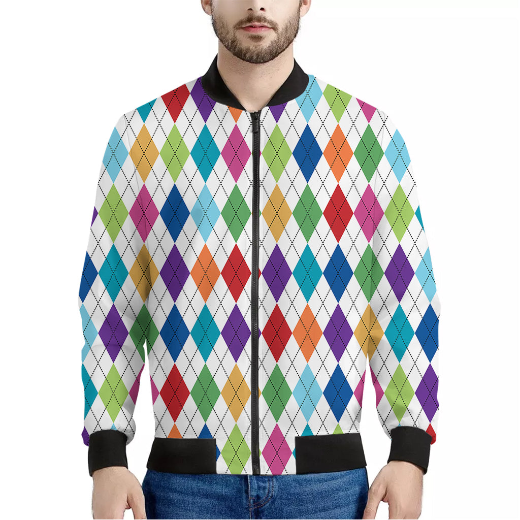 Colorful Argyle Pattern Print Men's Bomber Jacket