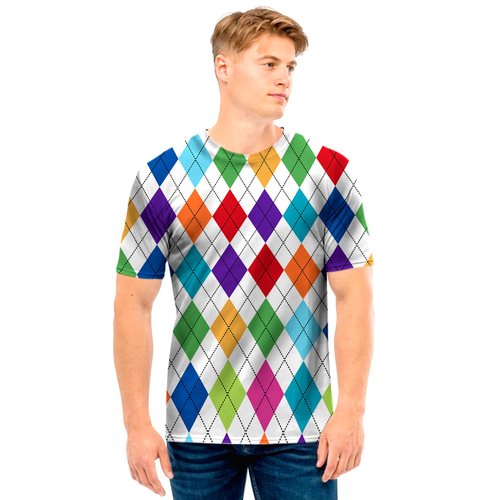 Colorful Argyle Pattern Print Men's T-Shirt