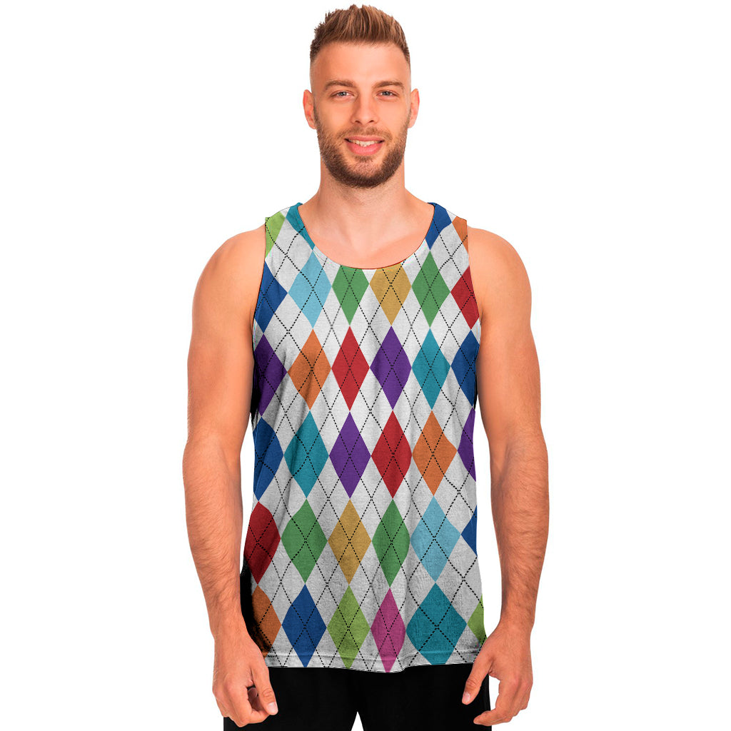 Colorful Argyle Pattern Print Men's Tank Top