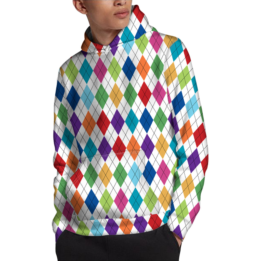 Colorful Argyle Pattern Print Pullover Hoodie