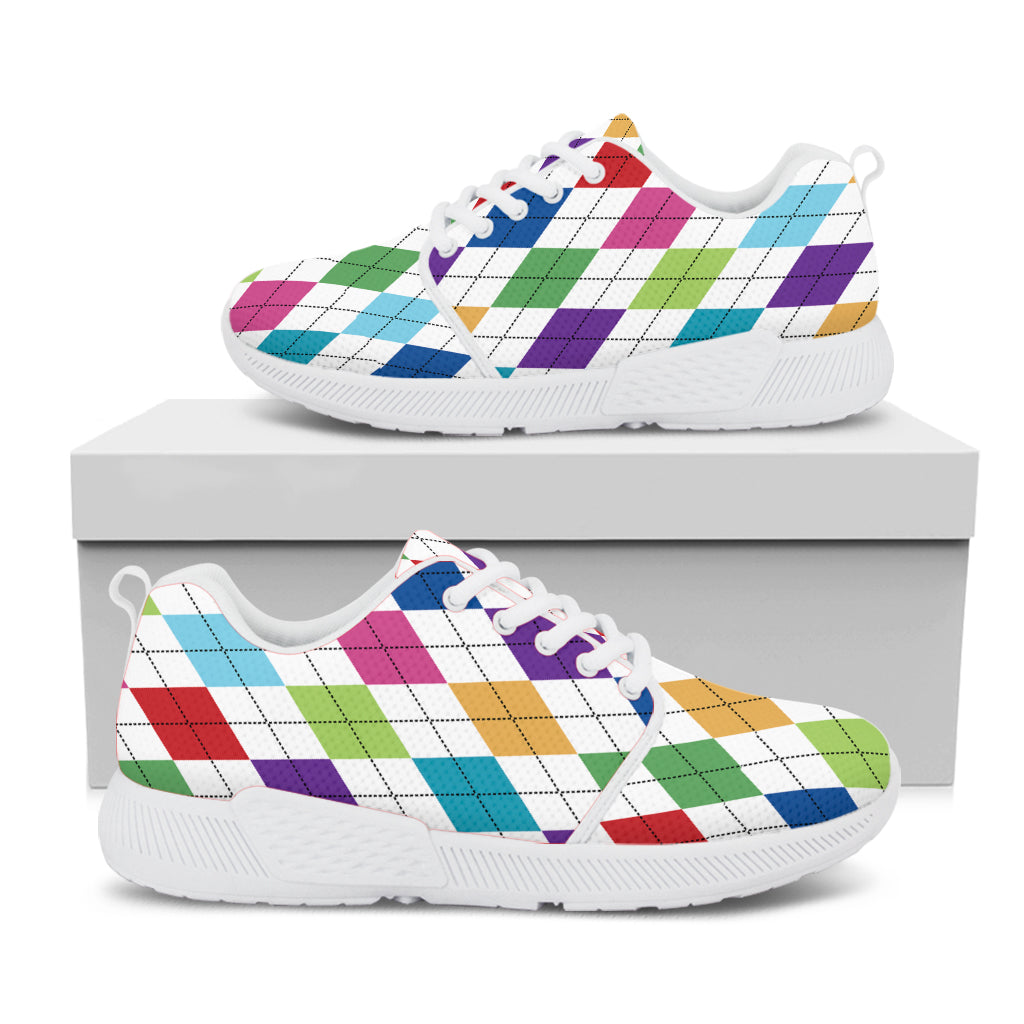 Colorful Argyle Pattern Print White Athletic Shoes