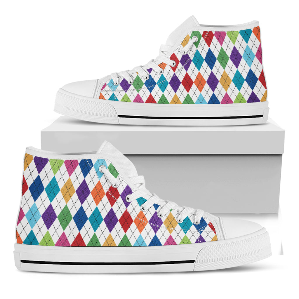 Colorful Argyle Pattern Print White High Top Shoes