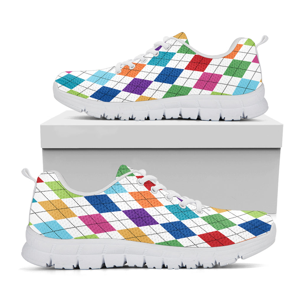 Colorful Argyle Pattern Print White Sneakers