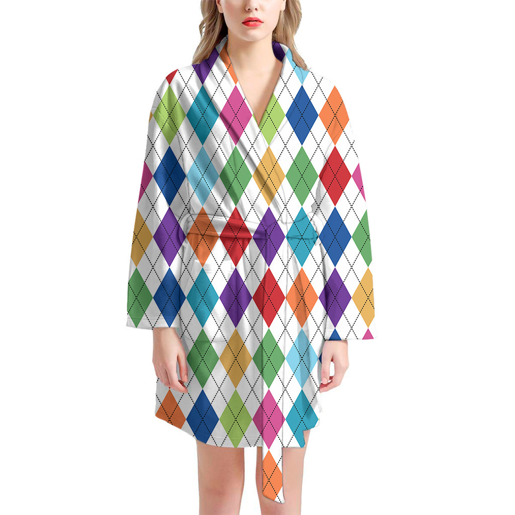 Colorful Argyle Pattern Print Women's Bathrobe