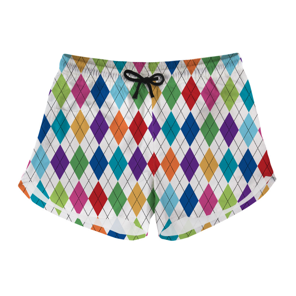 Colorful Argyle Pattern Print Women's Shorts