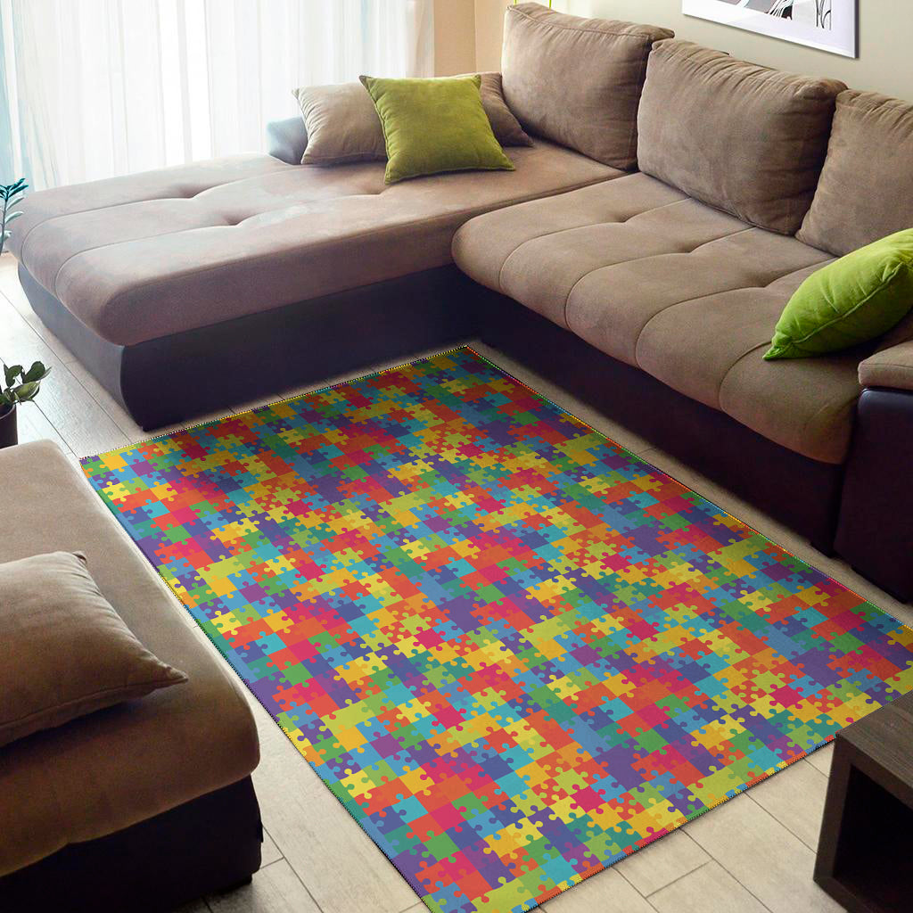 Colorful Autism Awareness Jigsaw Print Area Rug