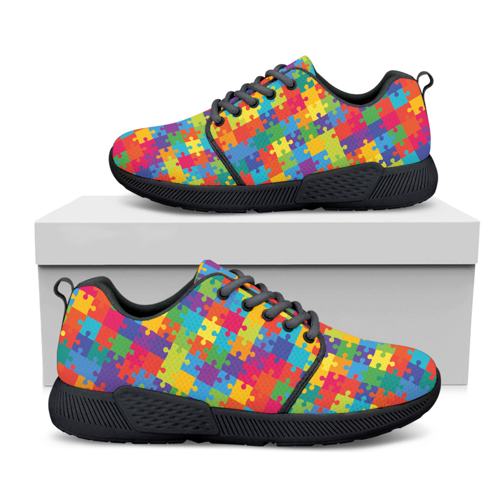 Colorful Autism Awareness Jigsaw Print Black Athletic Shoes