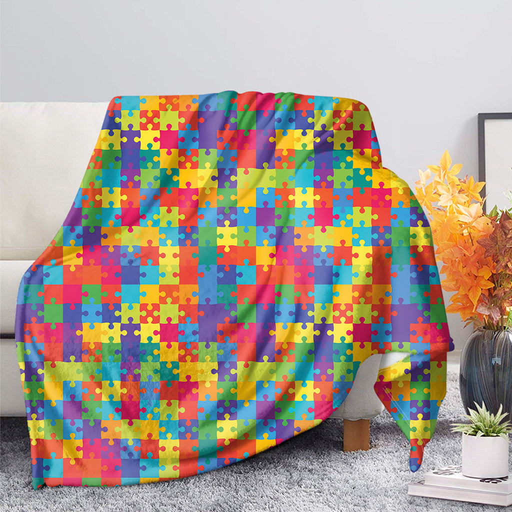 Colorful Autism Awareness Jigsaw Print Blanket