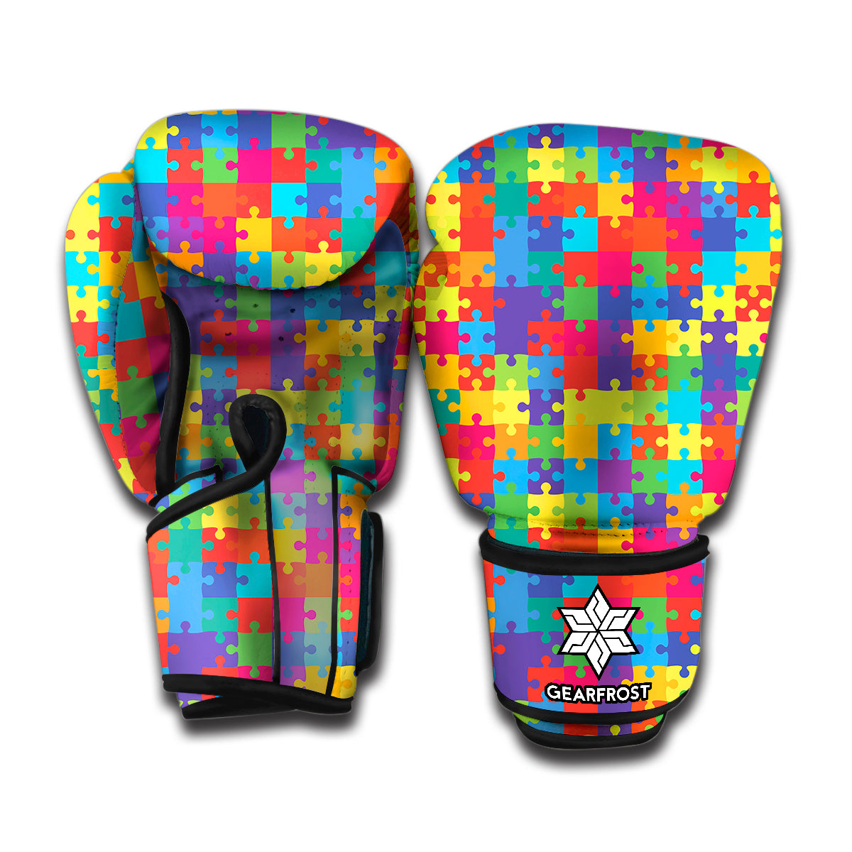 Colorful Autism Awareness Jigsaw Print Boxing Gloves